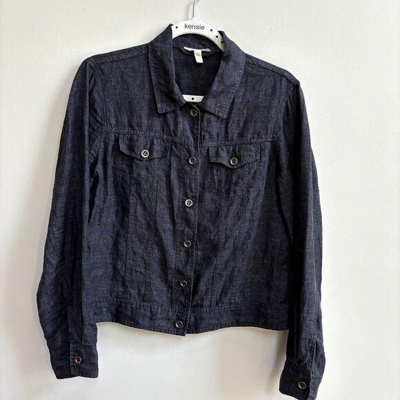 Eileen Fisher Linen Shirt Womens S Collared Button Down Long Sleeve Gray Organic - Picture 1 of 9